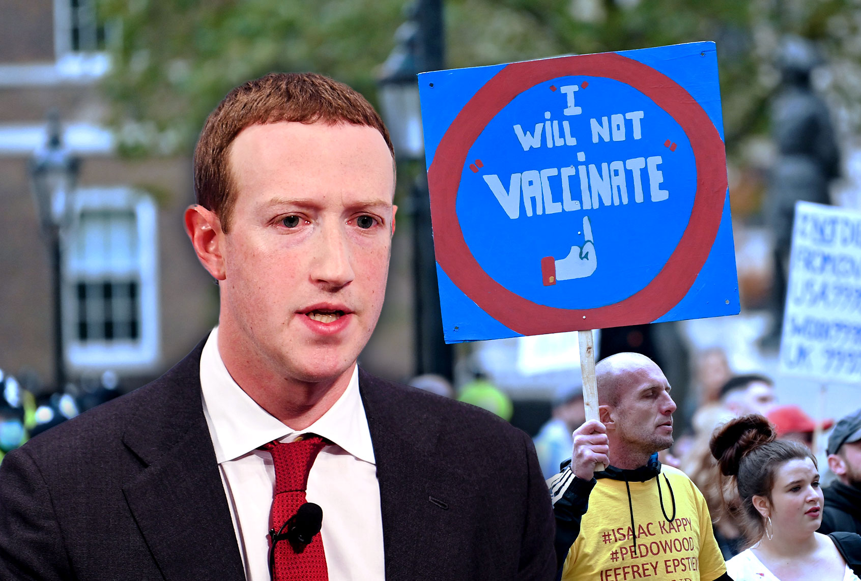 Mark Zuckerberg | Anti-Vax protester (Photo illustration by Salon/Getty Images)