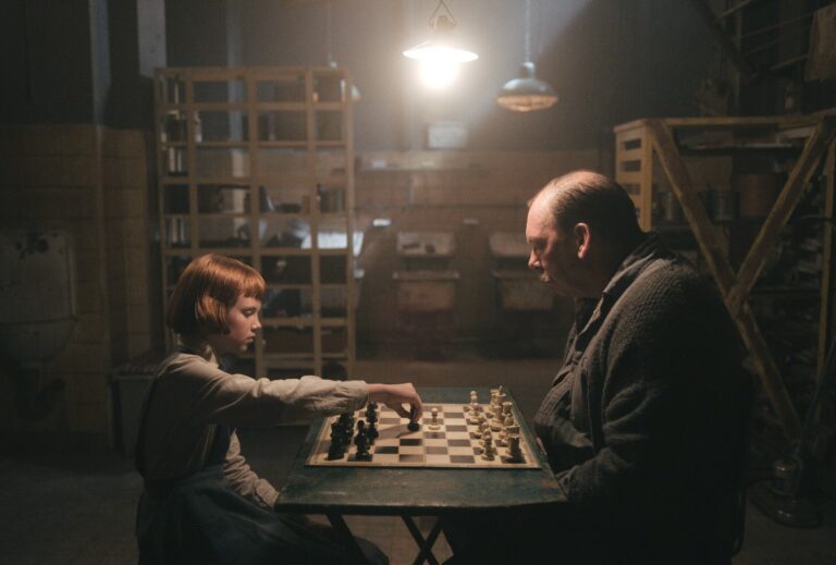 Isla Johnston and Bill Camp in "The Queen's Gambit" (Netflix)