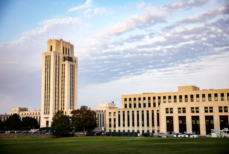 A general view of the facade of Walter Reed National Military Medical Center where President Donald Trump was admitted for treatment of COVID-19 on October 4, 2020 in Bethesda, Maryland. (Samuel Corum/Getty Images)