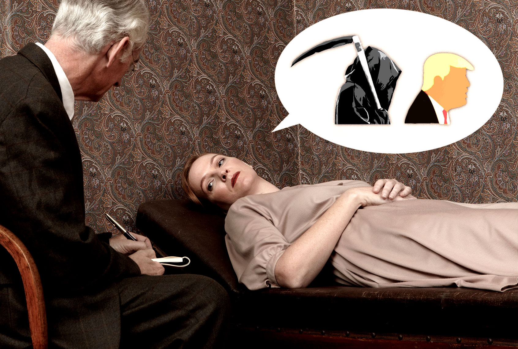 Talking to a therapist about wanting the orange monster to persish (Photo illustration by Salon/Getty Images)
