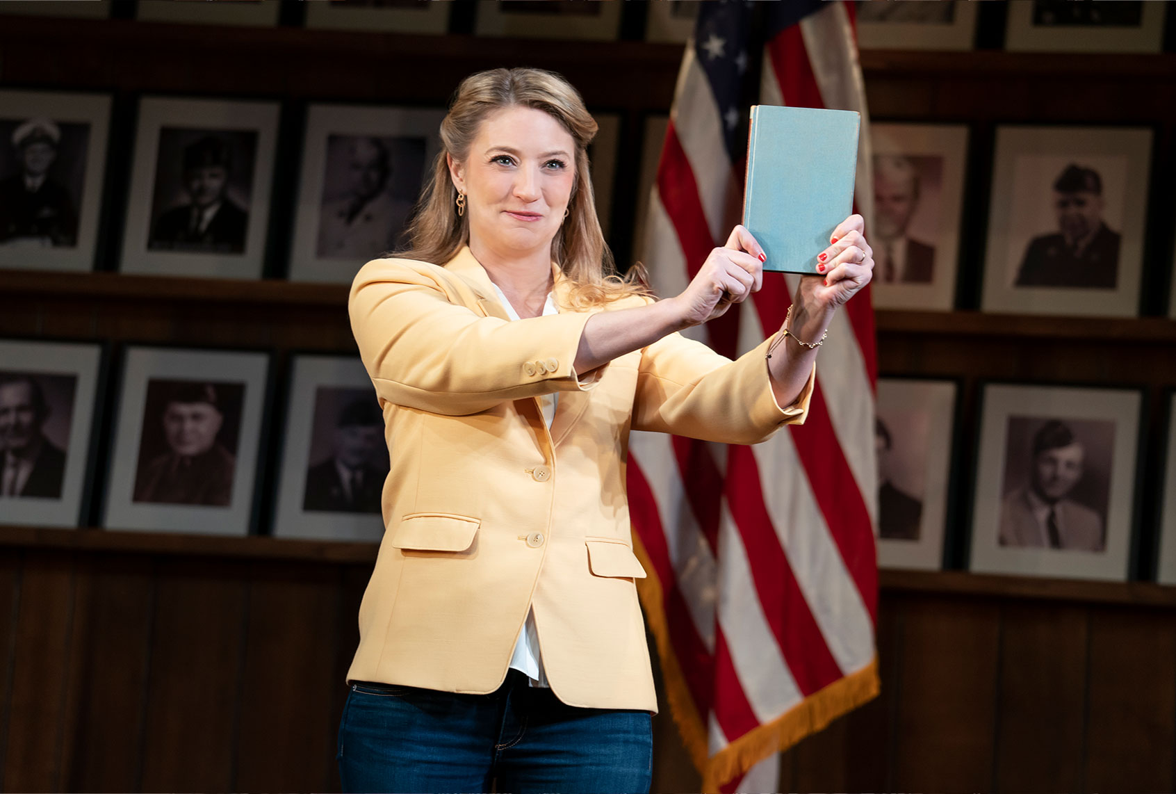 Heidi Schreck in a scene from “What the Constitution Means to Me.” (Joan Marcus/Amazon Studios)
