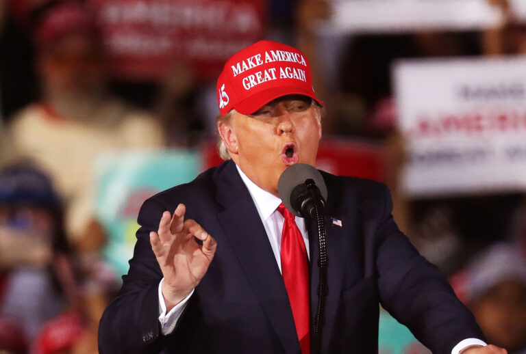 U.S. President Donald Trump speaks during his campaign event at Miami-Opa Locka Executive Airport on November 1, 2020 in Opa Locka, Florida. President Trump continues to campaign against Democratic presidential nominee Joe Biden leading up to the November 3rd Election Day. (Joe Raedle/Getty Images)