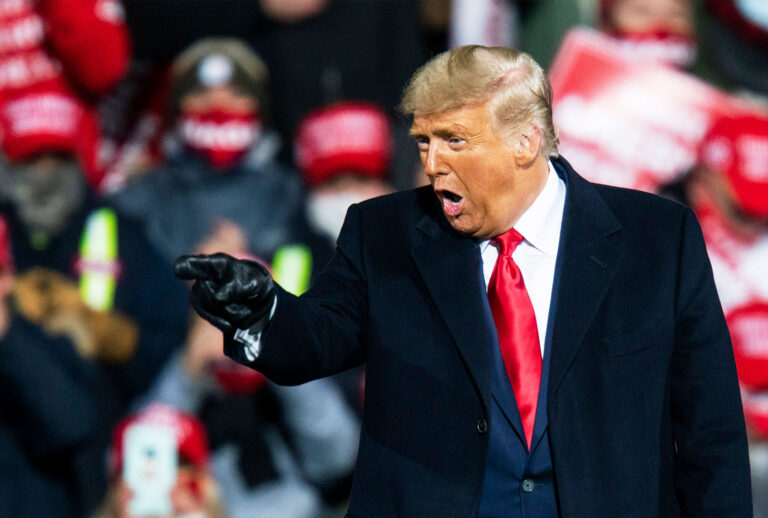 U.S. President Donald Trump speaks to supporters during a rally on October 31, 2020 in Montoursville, Pennsylvania. Donald Trump is crossing the crucial state of Pennsylvania in the last few days of campaigning before Americans go to the polls on November 3rd to vote. Trump is currently trailing his opponent Joe Biden in most national polls. (Eduardo Munoz Alvarez/Getty Images)
