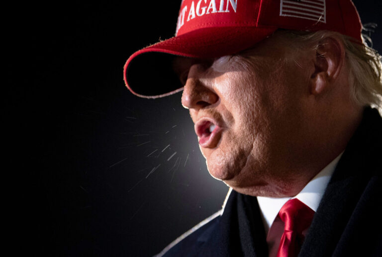 US President Donald Trump speaks to the press at General Mitchell International Airport November 2, 2020, in Milwaukee, Wisconsin. (BRENDAN SMIALOWSKI/AFP via Getty Images)