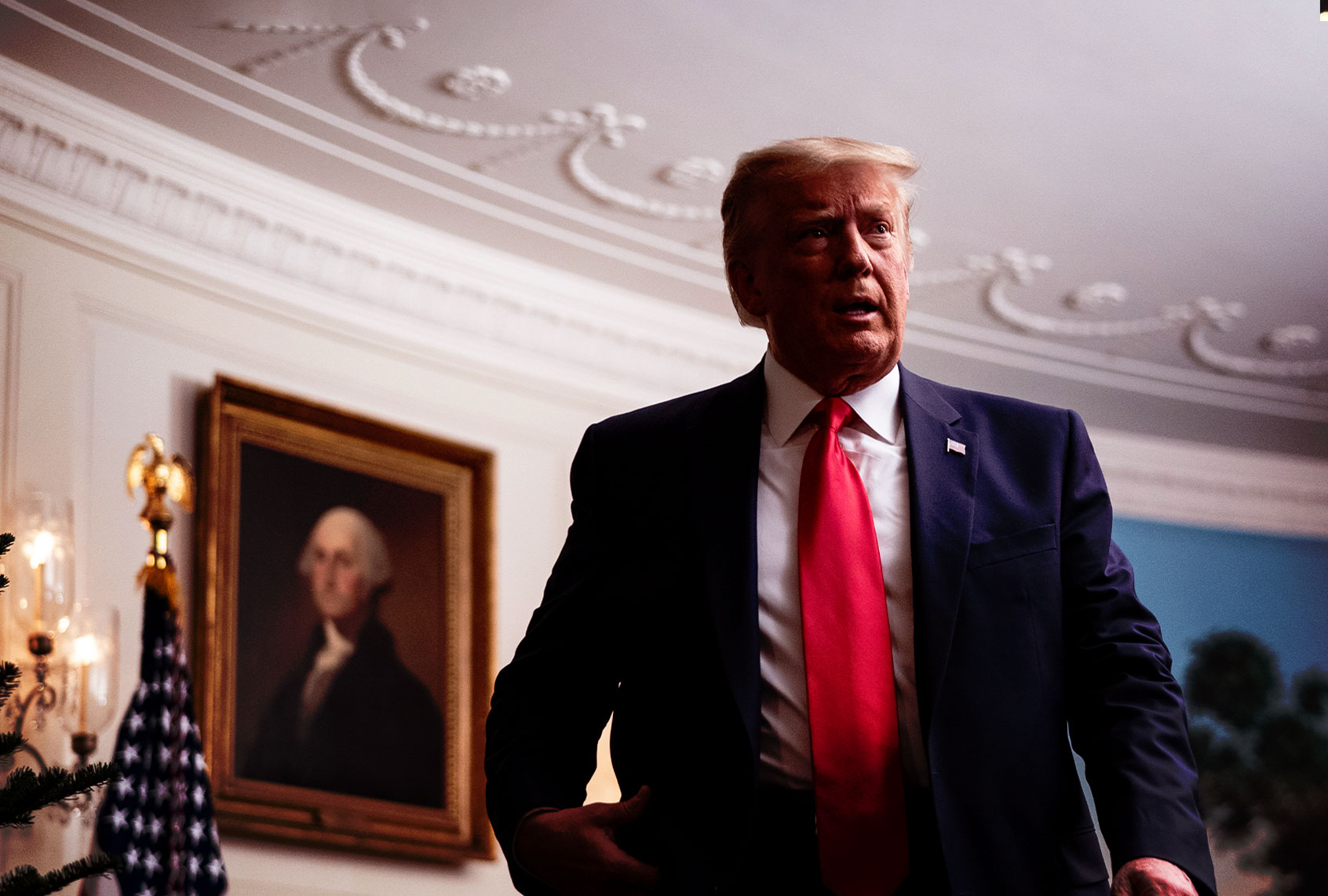 President Donald Trump leaves after speaking in the Diplomatic Room of the White House on Thanksgiving on November 26, 2020 in Washington, DC. (Erin Schaff - Pool/Getty Images)
