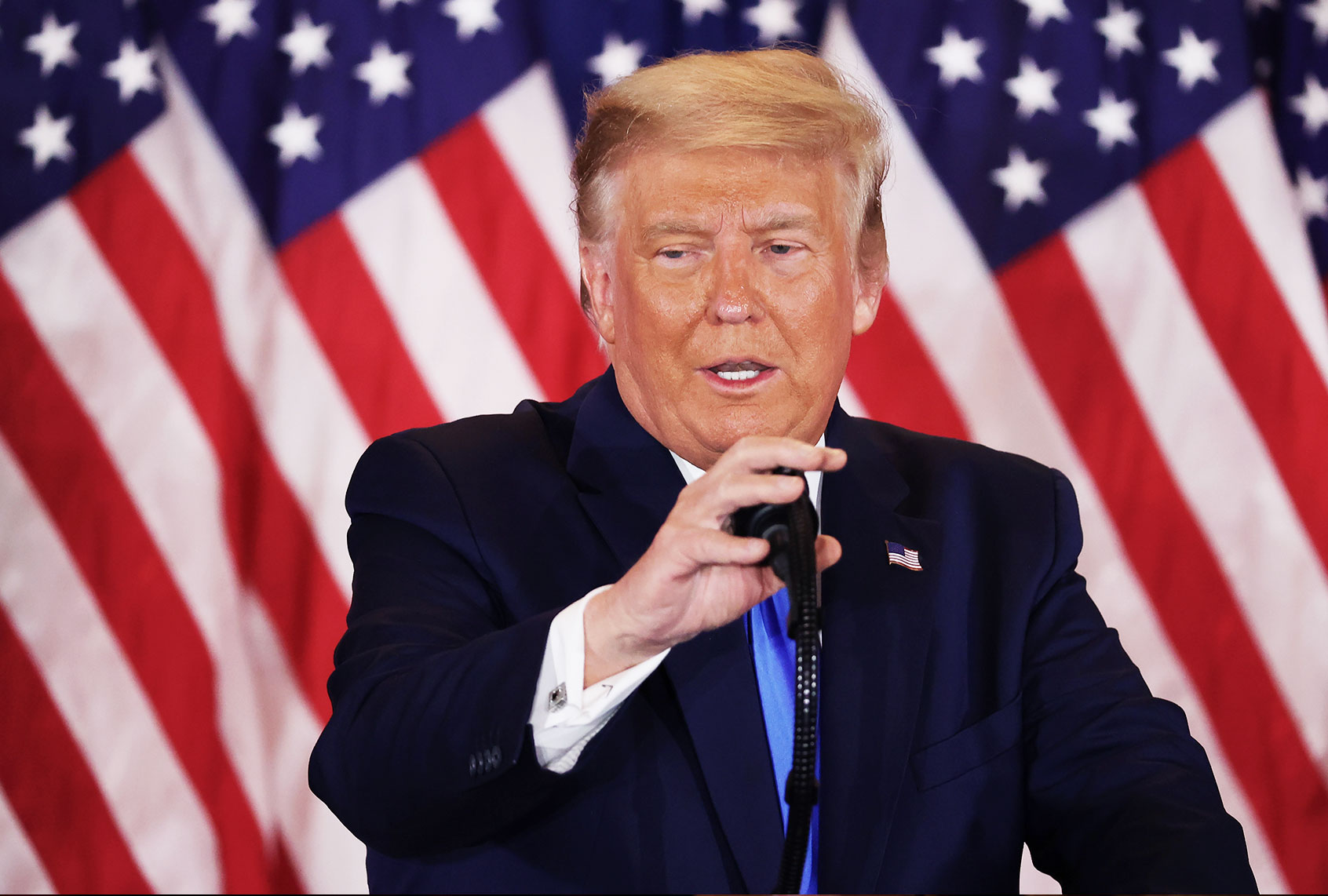 U.S. President Donald Trump speaks on election night in the East Room of the White House in the early morning hours of November 04, 2020 in Washington, DC. Trump spoke shortly after 2am with the presidential race against Democratic presidential nominee Joe Biden still too close to call. (Chip Somodevilla/Getty Images)