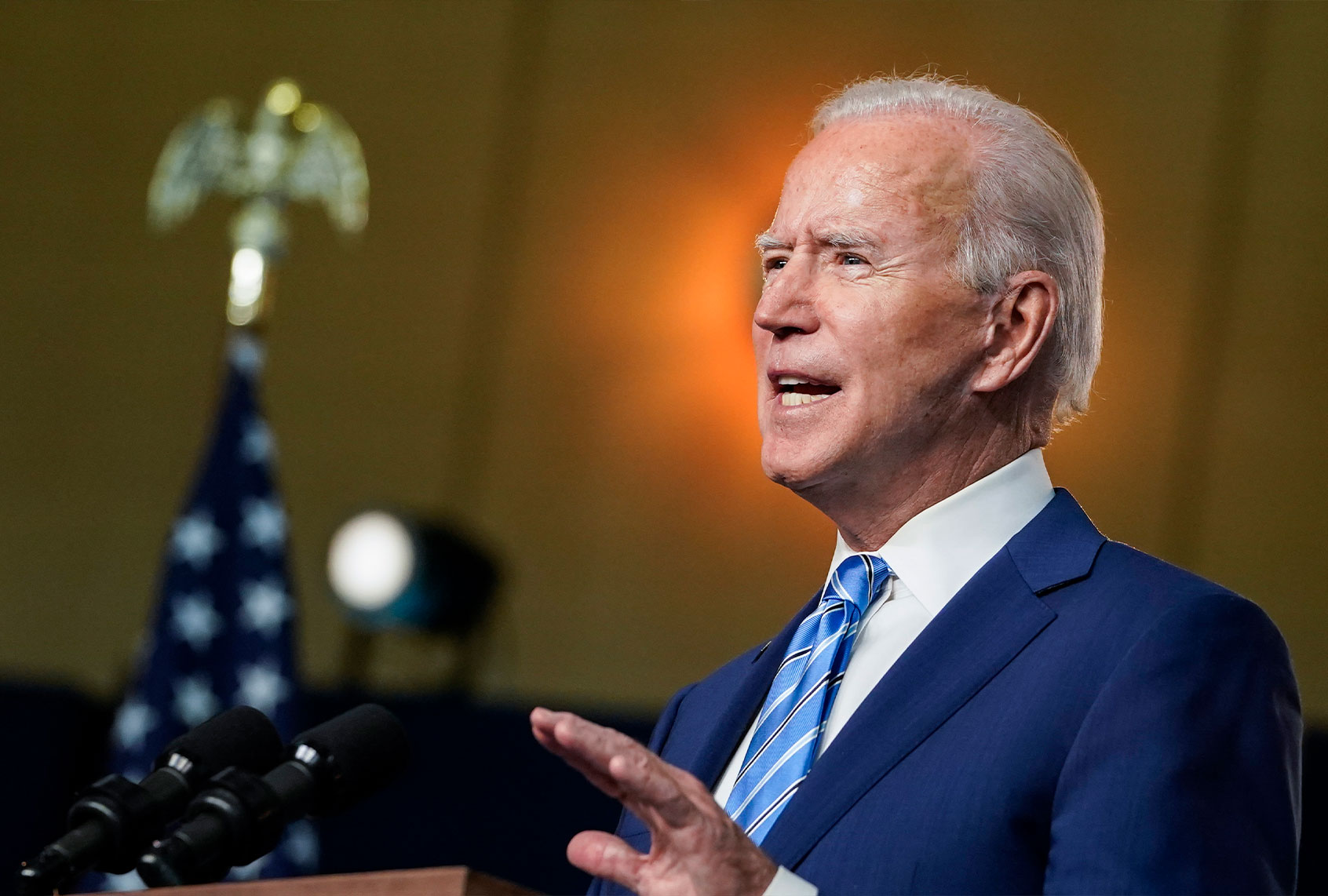 Democratic presidential nominee Joe Biden speaks the day after Americans voted in the presidential election Day on November 04, 2020 in Wilmington, Delaware. Biden spoke as votes are still being counted in his tight race against incumbent U.S. President Donald Trump which remains too close to call. (Drew Angerer/Getty Images)