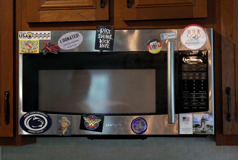 Microwave of Olympic hopeful cyclist Mandy Marquardt is seen in between training sessions in her home on June 02, 2020 in Allentown, Pennsylvania (Elsa/Getty Images)