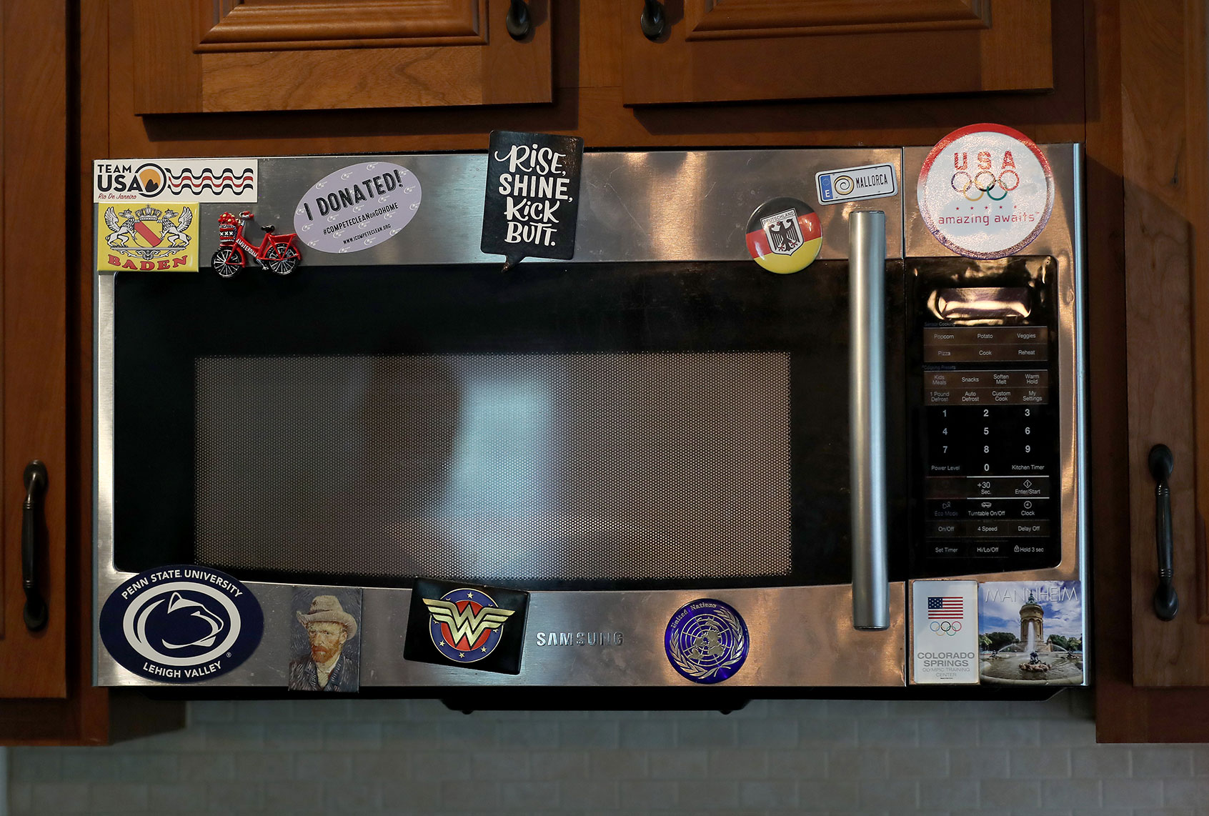 Microwave of Olympic hopeful cyclist Mandy Marquardt is seen in between training sessions in her home on June 02, 2020 in Allentown, Pennsylvania (Elsa/Getty Images)