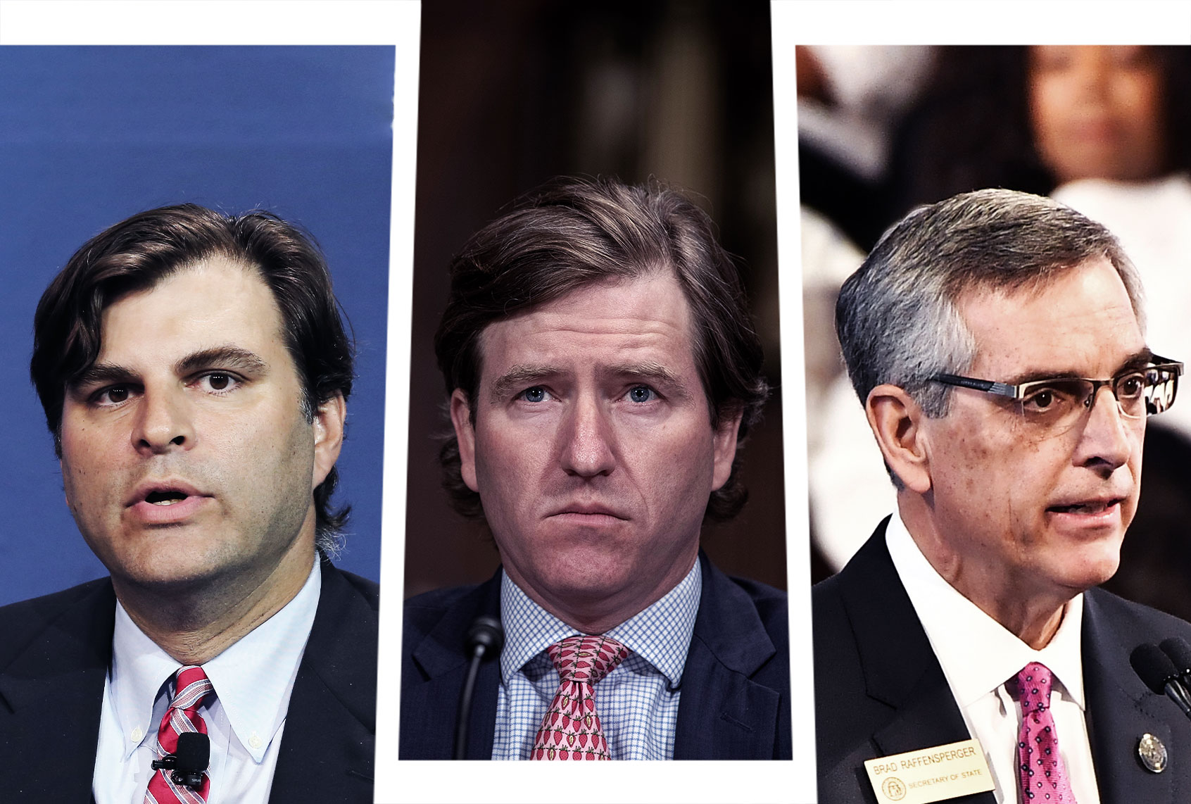 Ned Staebler, Chris Krebs and Brad Raffensperger (Photo illustration by Salon/Getty Images)