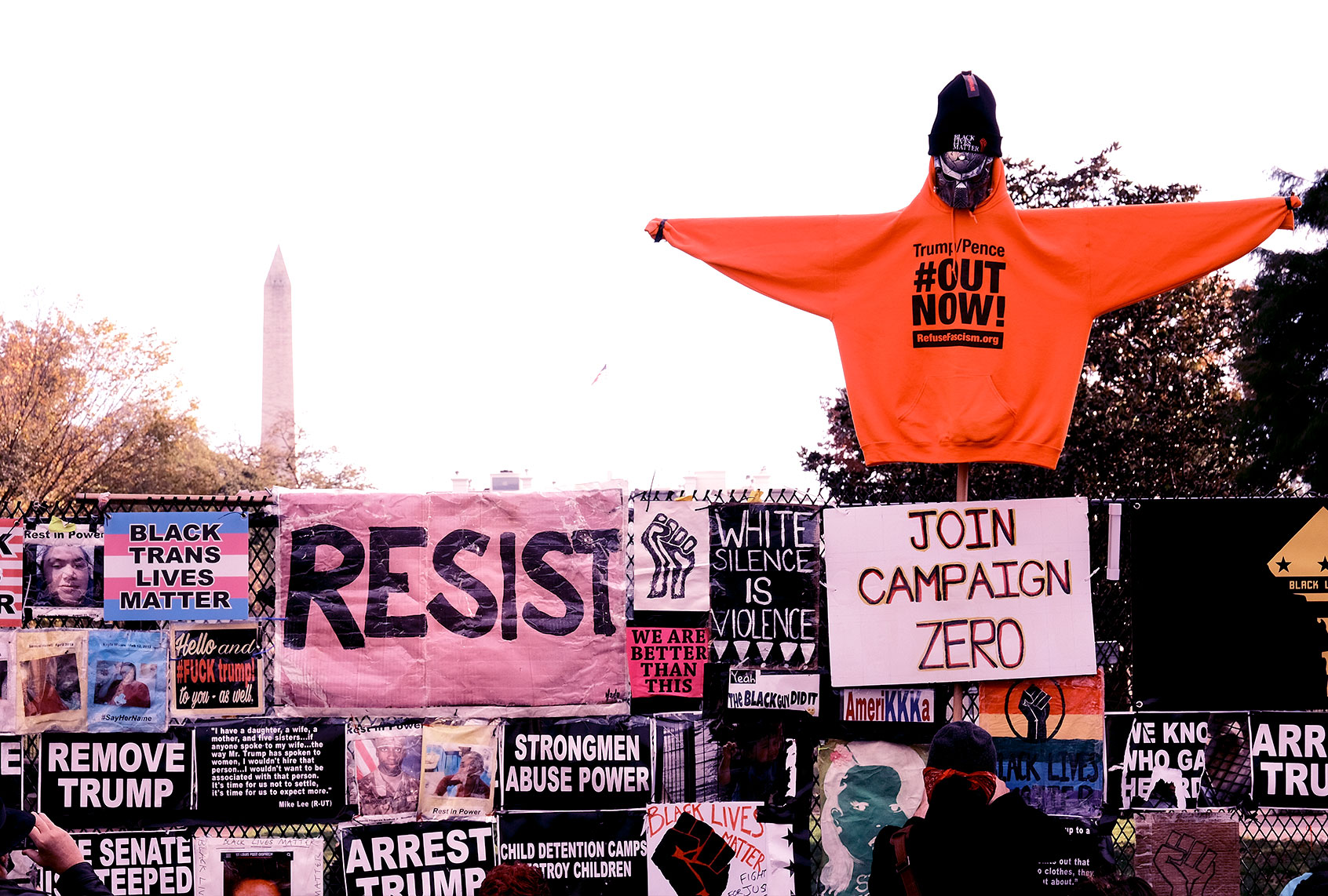 People gather at the Black Lives Matter Plaza to protest for and against U.S. President Donald Trump's re-election on November 3, 2020 in Washington, DC. After a record-breaking early voting turnout, Americans head to the polls on the last day to cast their vote for incumbent U.S. President Donald Trump or Democratic nominee Joe Biden in the 2020 presidential election. (Eze Amos/Getty Images)