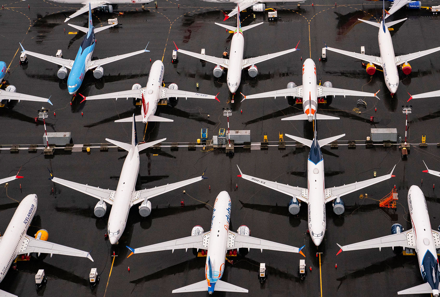 Boeing 737 Max airplanes sit parked at the company's production facility on November 18, 2020 in Renton, Washington. (David Ryder/Getty Images)