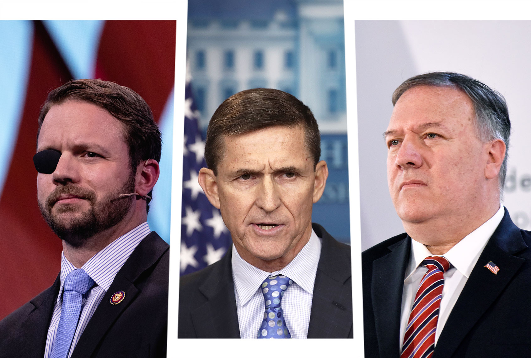 Dan Crenshaw, Michael Flynn and Mike Pompeo (Photo illustration by Salon/Getty Images)