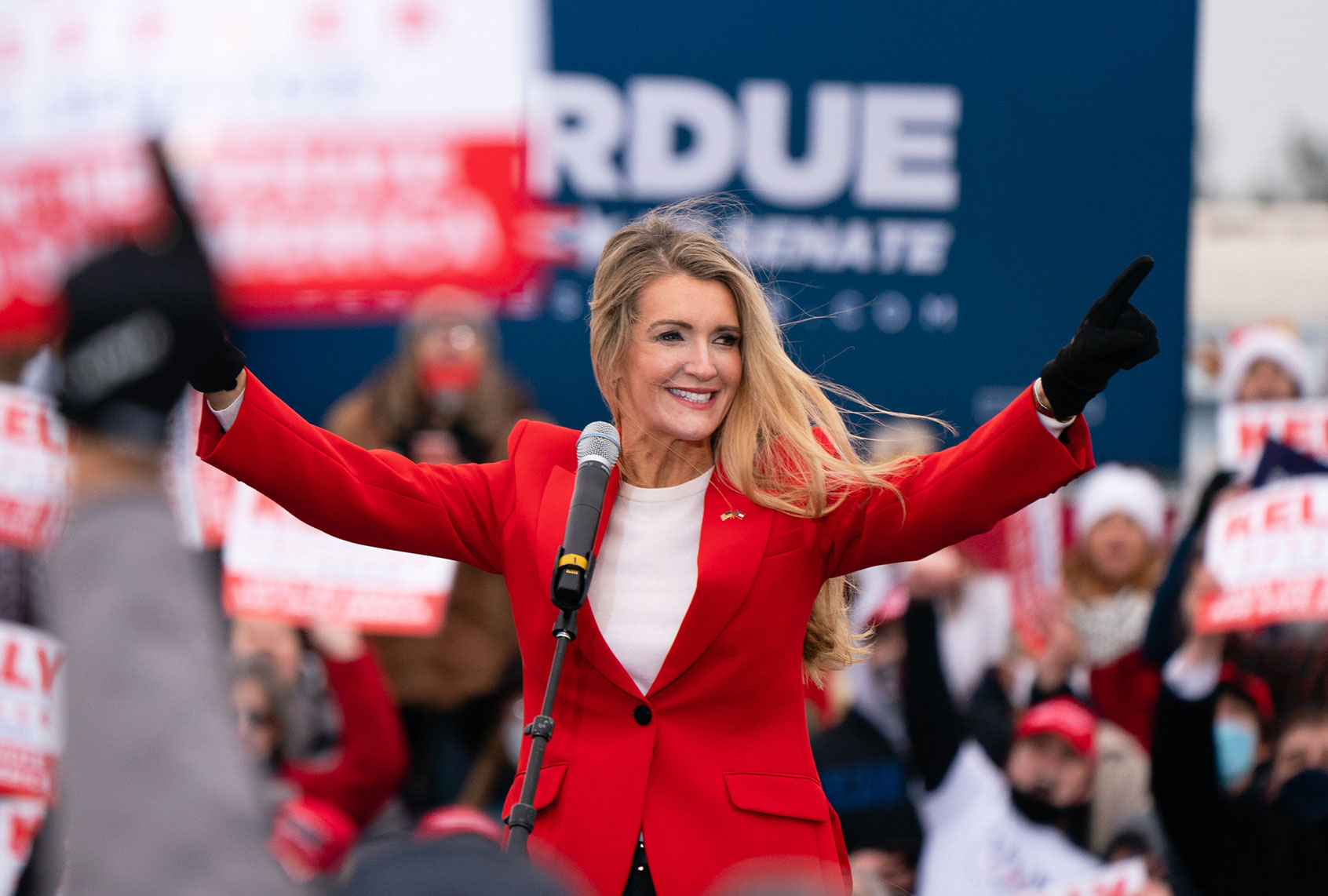 U.S. Senator Kelly Loeffler speaks at a Defend The Majority campaign event attended by U.S. Vice President Mike Pence on December 17, 2020 in Columbus, Georgia. (Elijah Nouvelage/Getty Images)