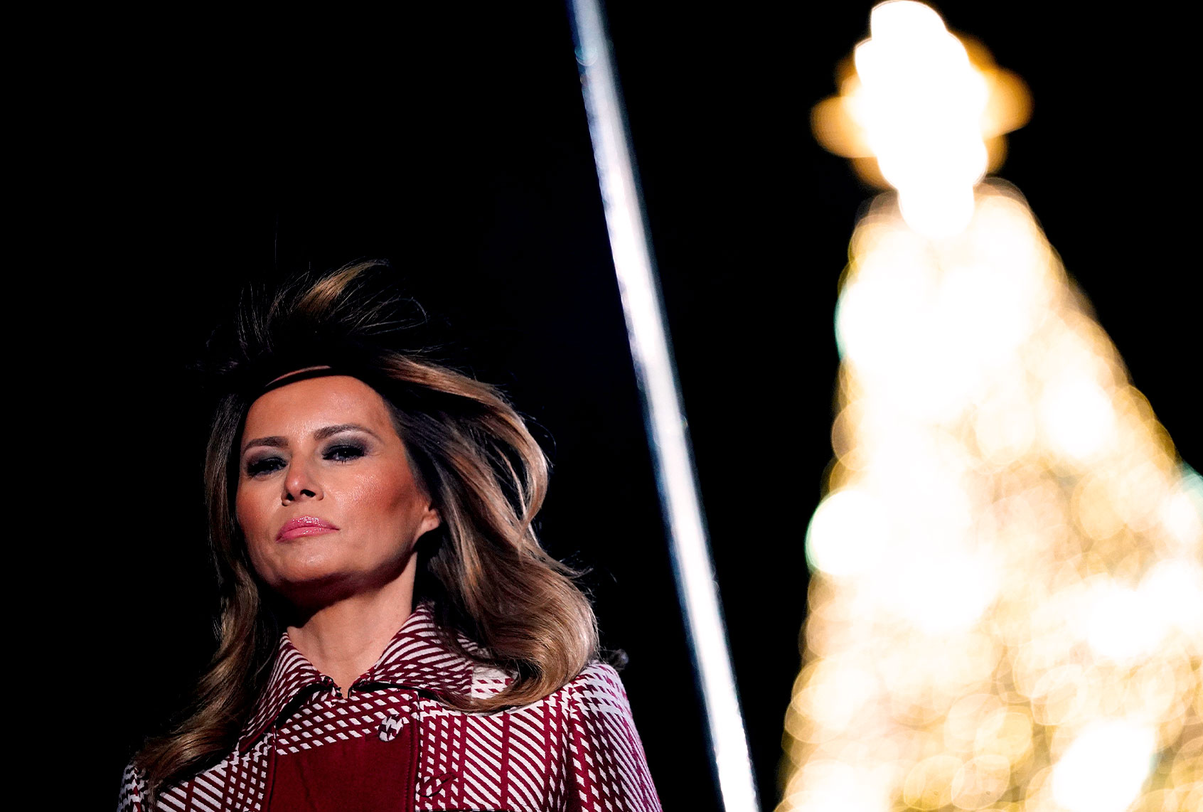 First Lady Melania Trump takes part in the annual lighting of the National Christmas tree on The Ellipse in Washington, DC on December 5, 2019. (MANDEL NGAN/AFP via Getty Images)