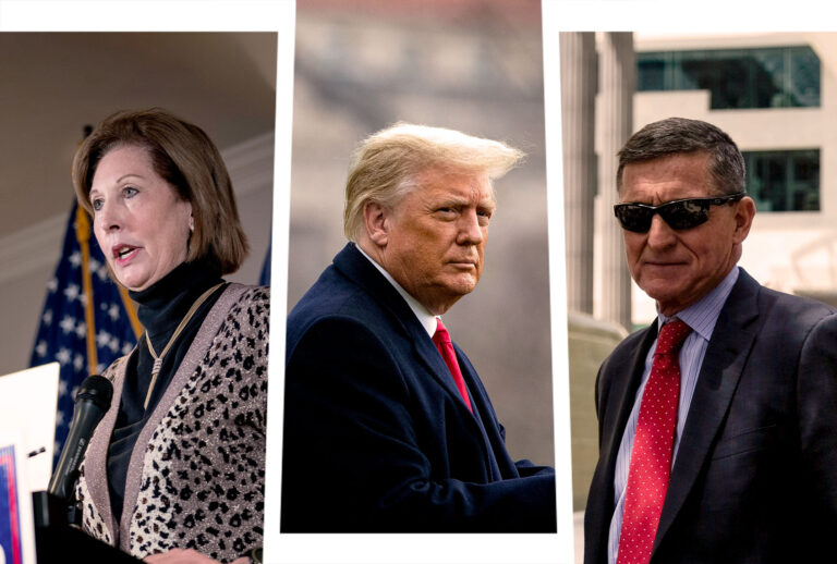 Sidney Powell, Donald Trump and Mike Flynn (Photo illustration by Salon/Getty Images)