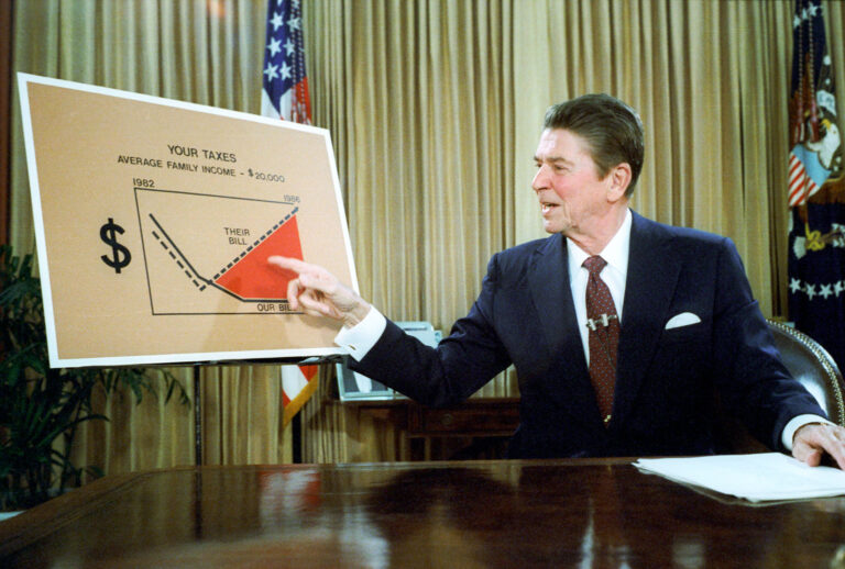 President Ronald Reagan Addresses the Nation from the Oval Office on Tax Reduction Legislation, 7/27/1981 (White House Photographic Collection)