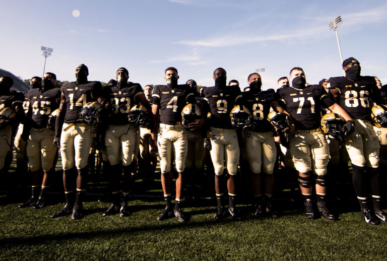 The Army Black Knights sing the United States Military Academy alma mater after winning a game against the Louisiana Monroe Warhawks at Michie Stadium on September 12, 2020 in West Point, New York. (Dustin Satloff/Getty Images)