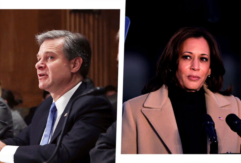 Chris Wray and Kamala Harris (Photo illustration by Salon/Getty Images)