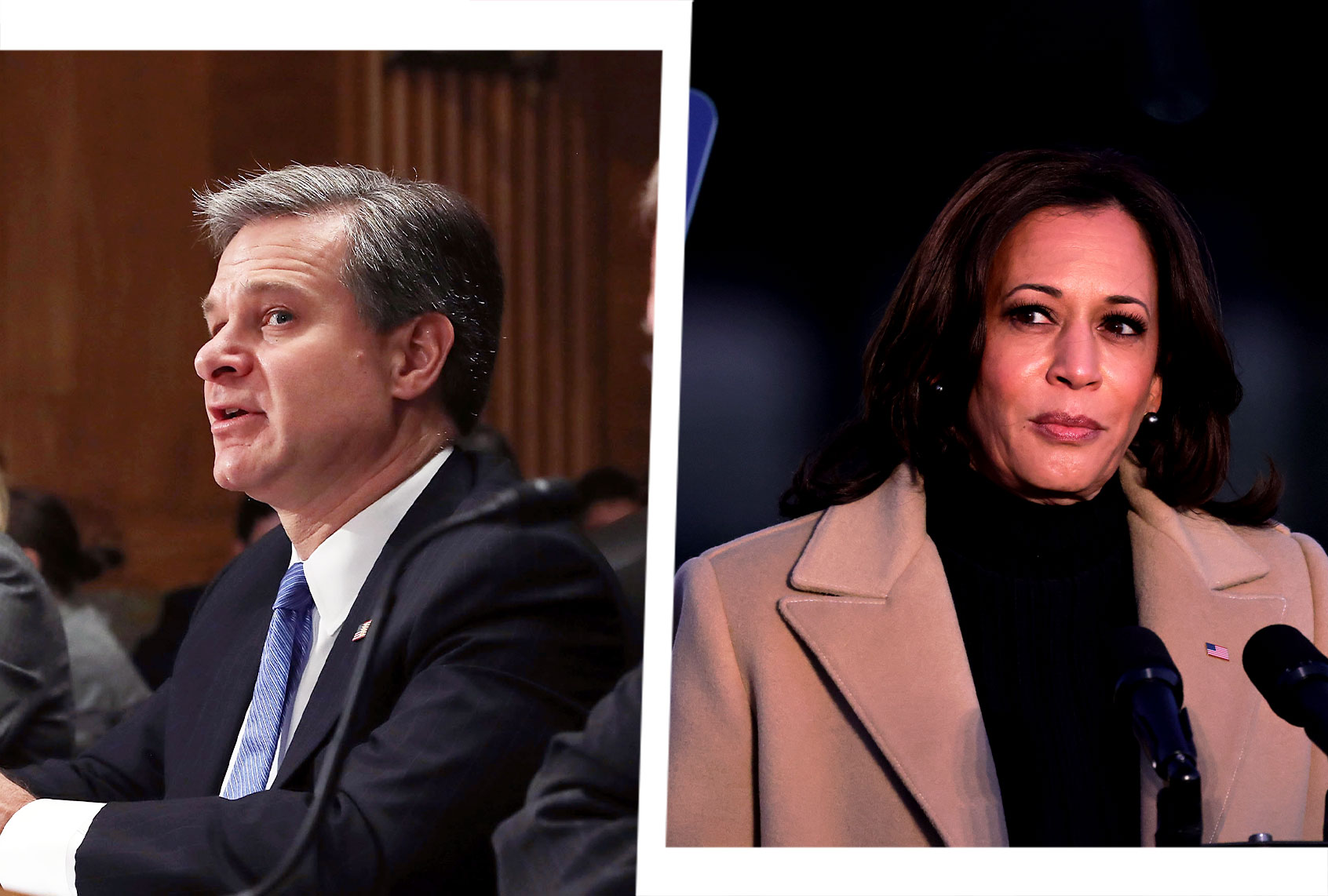 Chris Wray and Kamala Harris (Photo illustration by Salon/Getty Images)