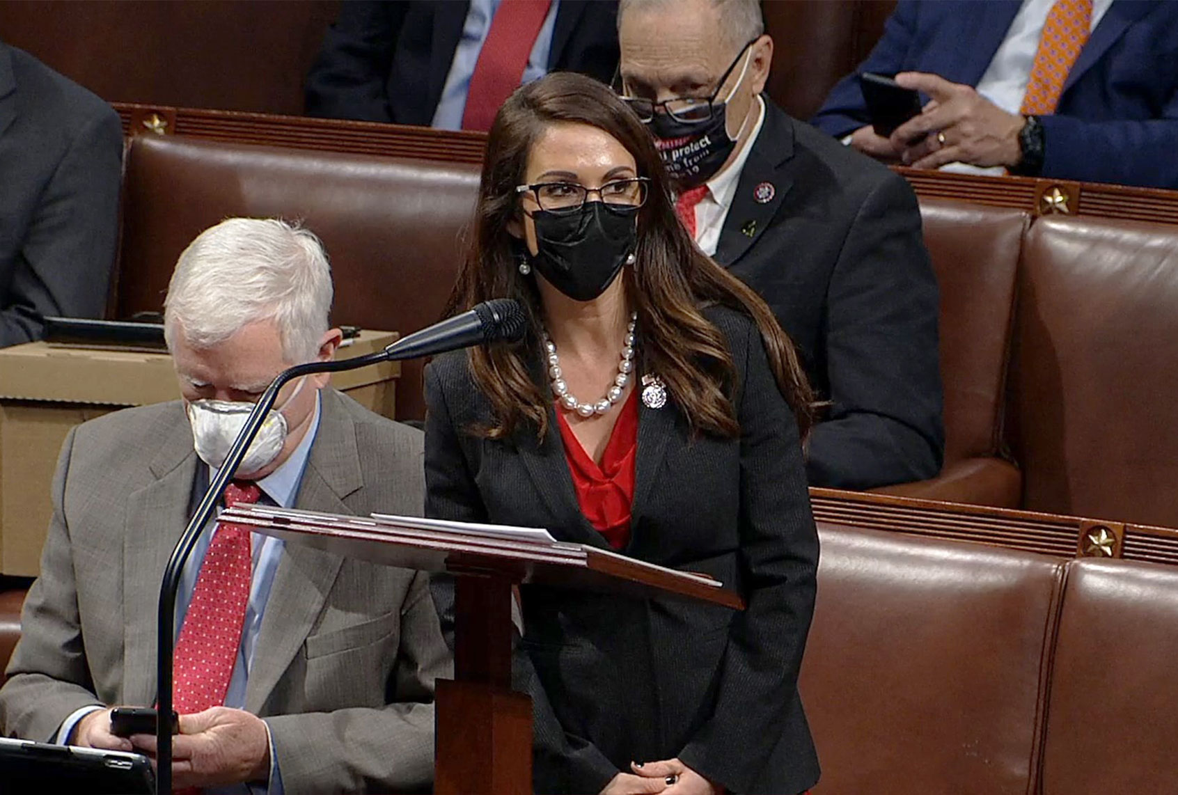 Rep. Lauren Boebert (R-CO) speaks during a House debate session to ratify the 2020 presidential election at the U.S. Capitol on January 6, 2021 in Washington, DC. Congress held a joint session today to ratify President-elect Joe Biden's 306-232 Electoral College win over President Donald Trump (congress.gov via Getty Images)