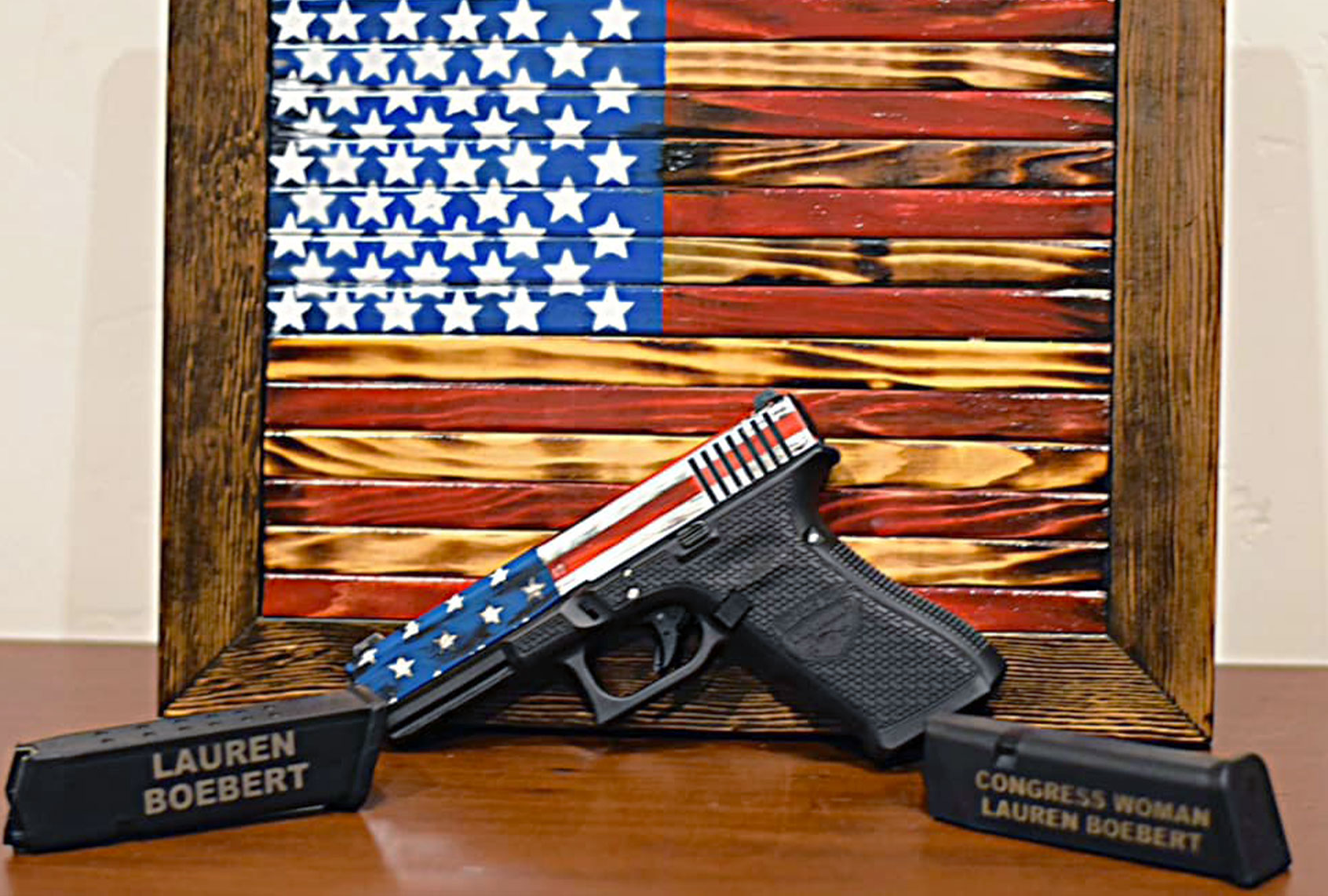 Guns gifted to Lauren Boebert by the group "Boots on the Ground Bikers for Trump" (Facebook/Duke Everest)