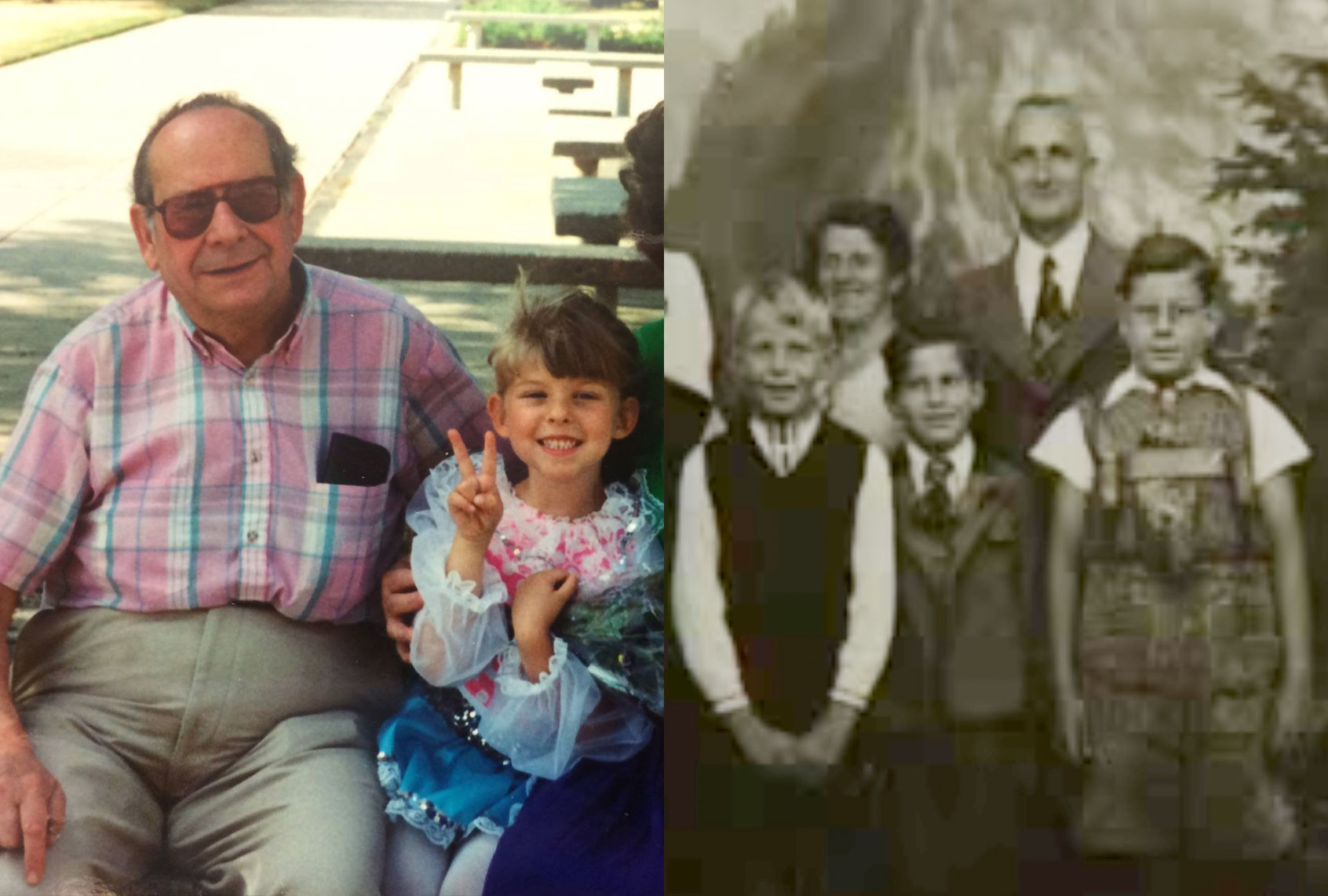 Ludwig Joseph and granddaughter, Nicole Karlis | Ludwig with family and friends on vacation (Photo illustration. by Salon/Nicole Karlis/USC Shoah Foundation)