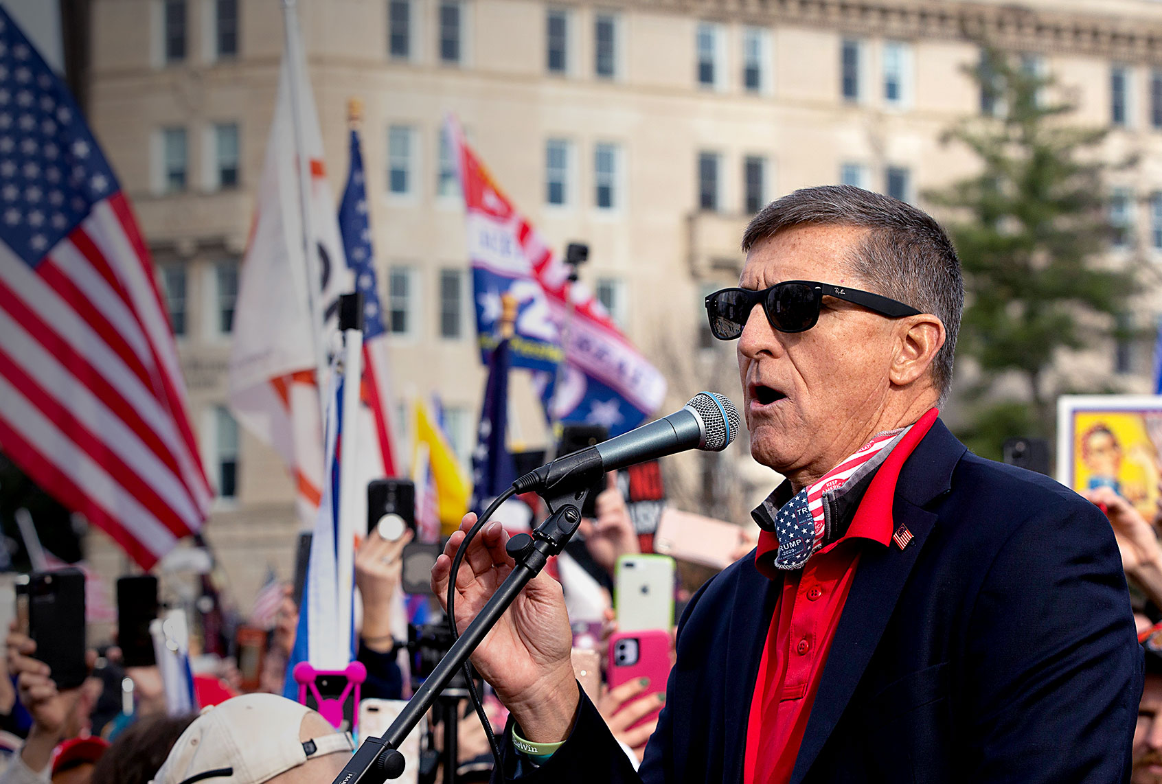 Former General Michael Flynn, President Donald Trump’s recently pardoned national security adviser, speaks during a protest of the outcome of the 2020 presidential election outside the Supreme Court on December 12, 2020 in Washington, DC. Thousands of protesters who refuse to accept that President-elect Joe Biden won the election are rallying ahead of the electoral college vote to make Trump's 306-to-232 loss official. (Tasos Katopodis/Getty Images)