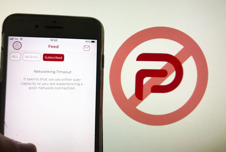 An user trying to open Parler social network App in L'Aquila, Italy, on January 11, 2021. French Social network has been closed. Amazon, Apple and Google have all booted it from their platforms in a span of a little more than 24 hours. (Lorenzo Di Cola/NurPhoto via Getty Images)
