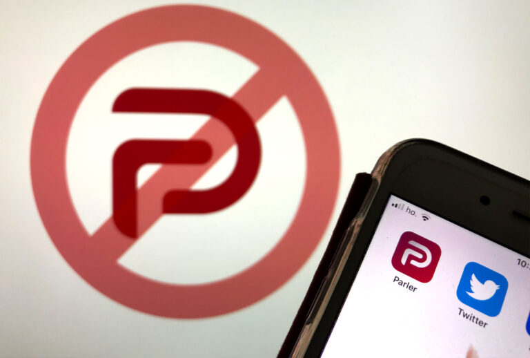 An user trying to open Parler social network App in L'Aquila, Italy, on January 11, 2021. French Social network has been closed. Amazon, Apple and Google have all booted it from their platforms in a span of a little more than 24 hours. (Lorenzo Di Cola/NurPhoto via Getty Images)