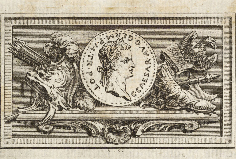 Medal with Portrait of Caligula in the 6th Book, from Tibère ou les six premiers livres es Annales de Tacite Traduits par M. l'abbé de la Bléterie Professeur d'Eloquence au Collège Royal et de l'Académie Royale des Inscriptions et Belles-lettres. A Paris de l'Imprimerie Royale, published in 1768. Artist Augustin de Saint-Aubin. (Heritage Art/Heritage Images via Getty Images)