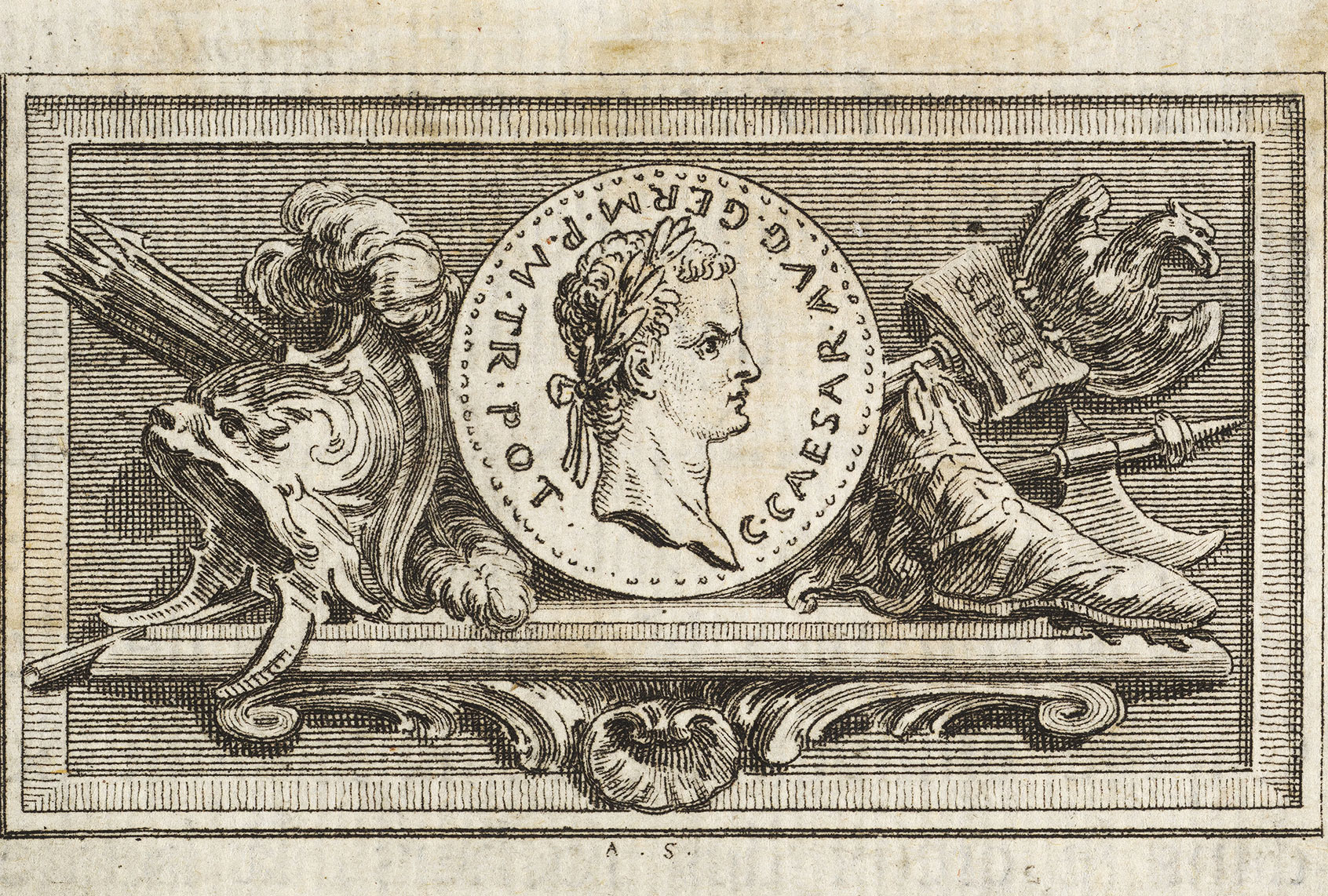 Medal with Portrait of Caligula in the 6th Book, from Tibère ou les six premiers livres es Annales de Tacite Traduits par M. l'abbé de la Bléterie Professeur d'Eloquence au Collège Royal et de l'Académie Royale des Inscriptions et Belles-lettres. A Paris de l'Imprimerie Royale, published in 1768. Artist Augustin de Saint-Aubin. (Heritage Art/Heritage Images via Getty Images)