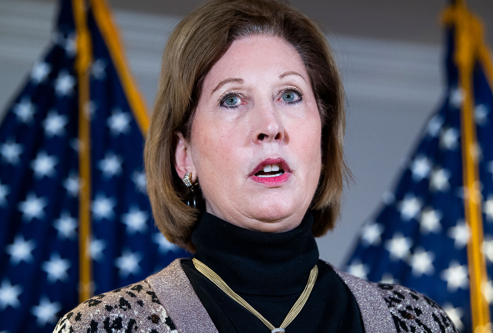 Sidney Powell, attorney for President Donald Trump, at a news conference at the Republican National Committee on lawsuits regarding the outcome of the 2020 presidential election on Thursday, November 19, 2020. (Tom Williams/CQ-Roll Call, Inc via Getty Images)