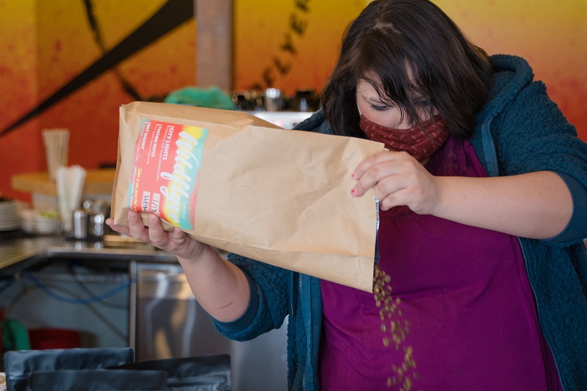 Valarie Mckenzie pours fresh beans at Wildflyer Coffee. (Photo courtesy of Wildflyer Coffee)