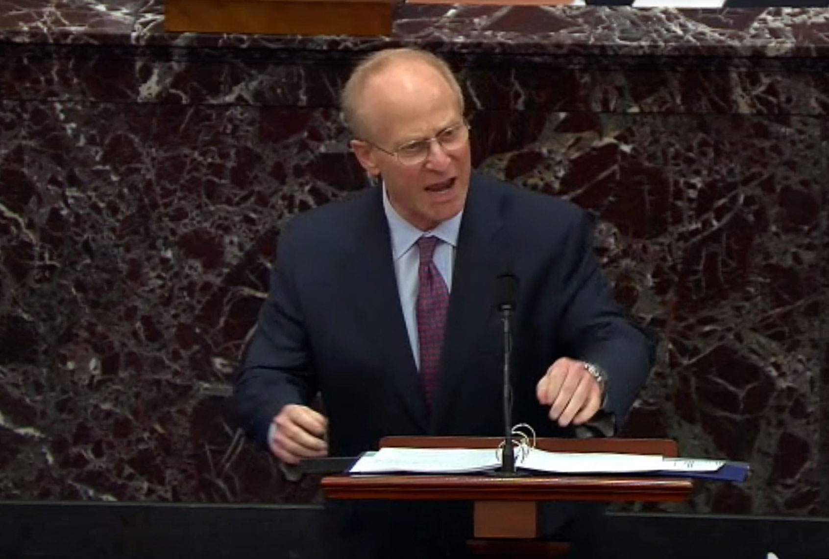 David Schoen, defense lawyer for former President Donald Trump speaks on the first day of former President Donald Trump's second impeachment trial at the U.S. Capitol on February 9, 2021 in Washington, DC. (congress.gov via Getty Images)