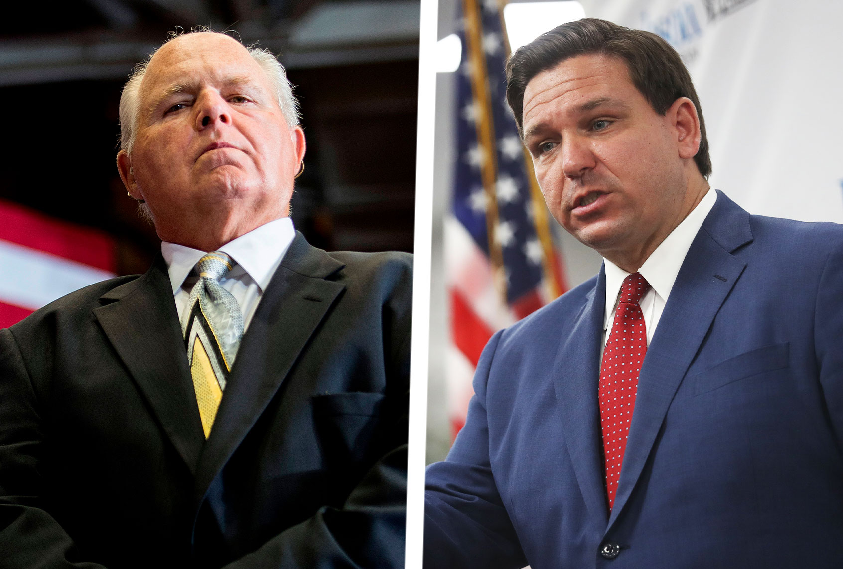 Rush Limbaugh and Ron Desantis (Photo illustration by Salon/Getty Images)