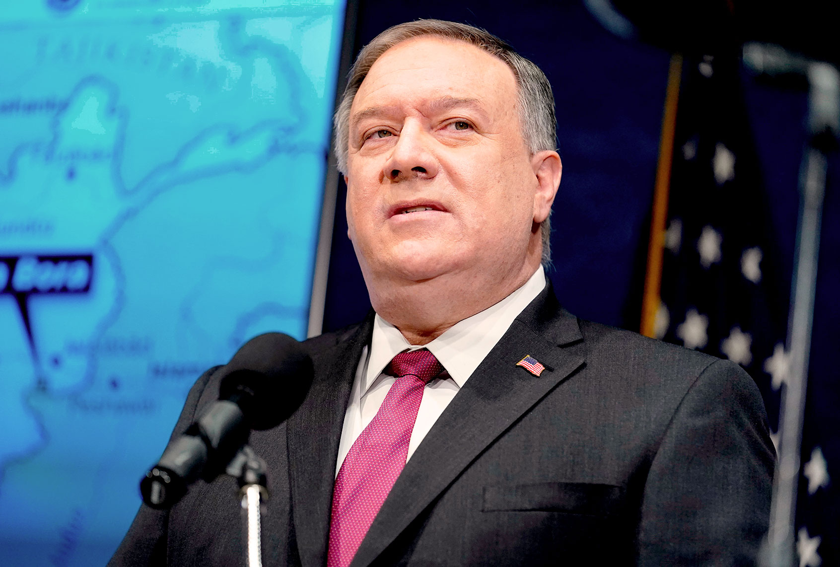 S Secretary of State Mike Pompeo speaks at the National Press Club in Washington,DC on January 12, 2021. - US Secretary of State Mike Pompeo alleged Tuesday that arch-enemy Iran has become a new "home base" for Al-Qaeda worse than Afghanistan, an assertion questioned by experts. (ANDREW HARNIK/POOL/AFP via Getty Images)