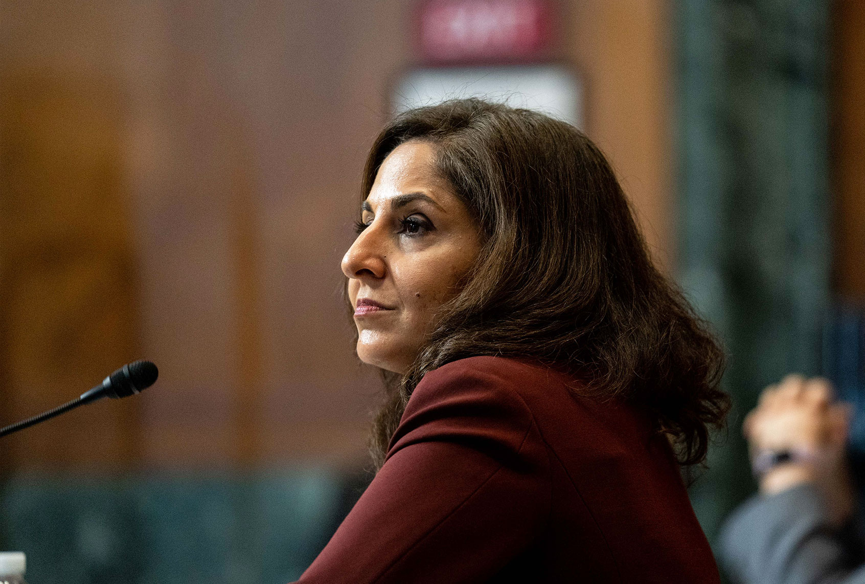 Neera Tanden, nominee for Director of the Office of Management and Budget (OMB), testifies at her confirmation hearing before the Senate Budget Committee on February 10, 2021 at the U.S. Capitol in Washington, DC. Tanden helped found the Center for American Progress, a policy research and advocacy organization and has held senior advisory positions in Democratic politics since the Clinton administration. (Anna Moneymaker-Pool/Getty Images)