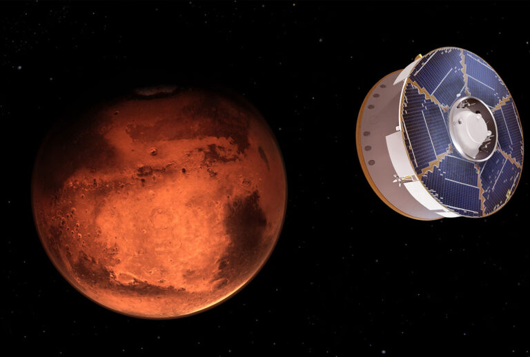 This illustration shows NASA’s Mars 2020 spacecraft carrying the Perseverance rover as it approaches Mars. Hundreds of critical events must execute perfectly and exactly on time for the rover to land on Mars safely on Feb. 18, 2021. (Credit: NASA/JPL-Caltech)