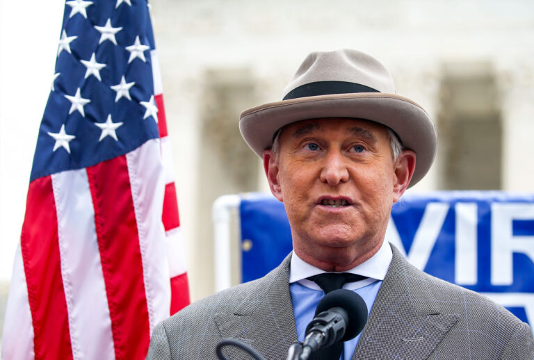 Roger Stone, former advisor to President Donald Trump, speaks in front of the Supreme Court on January 05, 2021 in Washington, DC. (Tasos Katopodis/Getty Images)