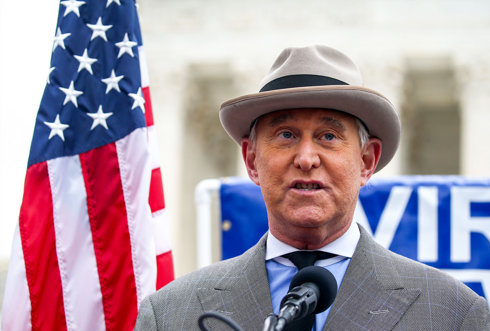 Roger Stone, former advisor to President Donald Trump, speaks in front of the Supreme Court on January 05, 2021 in Washington, DC. (Tasos Katopodis/Getty Images)