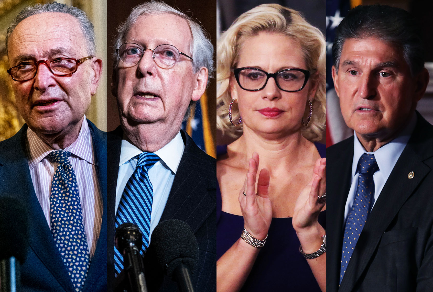 Chuck Schumer, Mitch McConnell, Krysten Sinema and Joe Manchin. (Photo illustration by Salon/Getty Images)