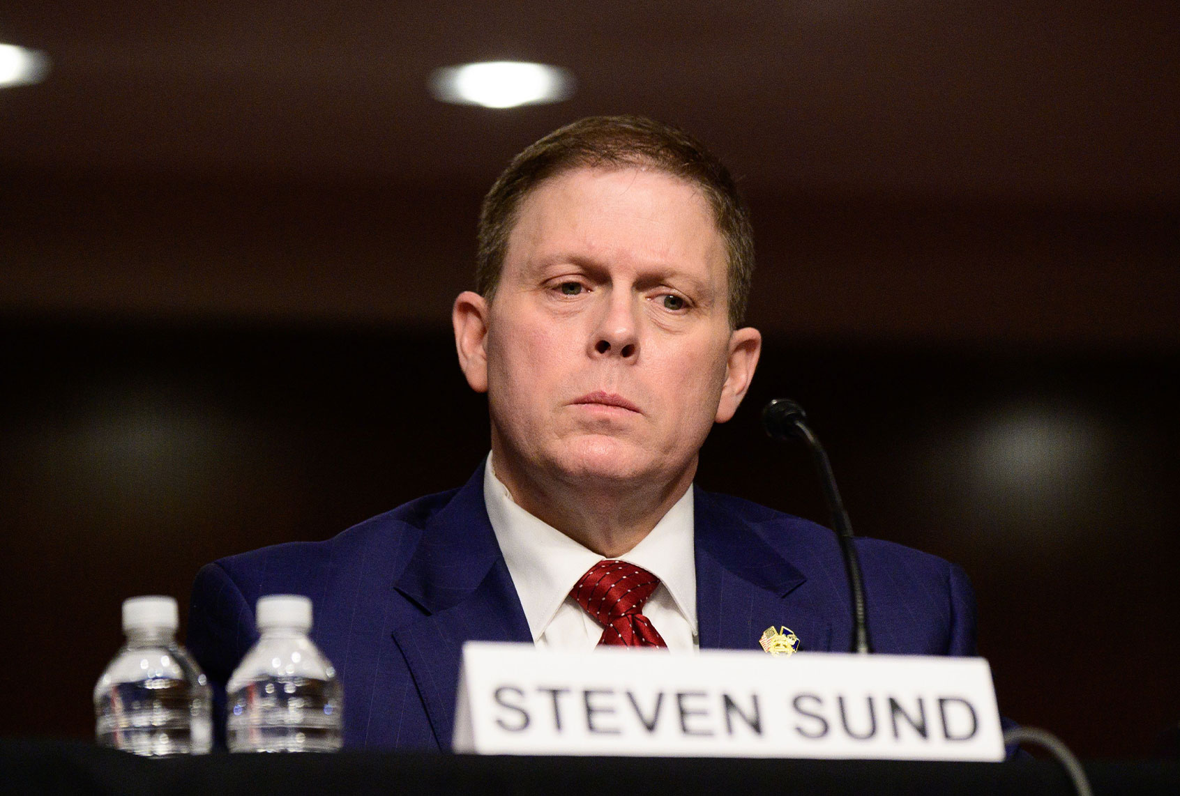 Former US Capitol Police Chief Steven Sund testifies in a Senate Homeland Security and Governmental Affairs and Senate Rules and Administration committees joint hearing on Capitol Hill, Washington, DC, February 23, 2021, to examine the January 6th attack on the Capitol. (ERIN SCOTT/POOL/AFP via Getty Images)