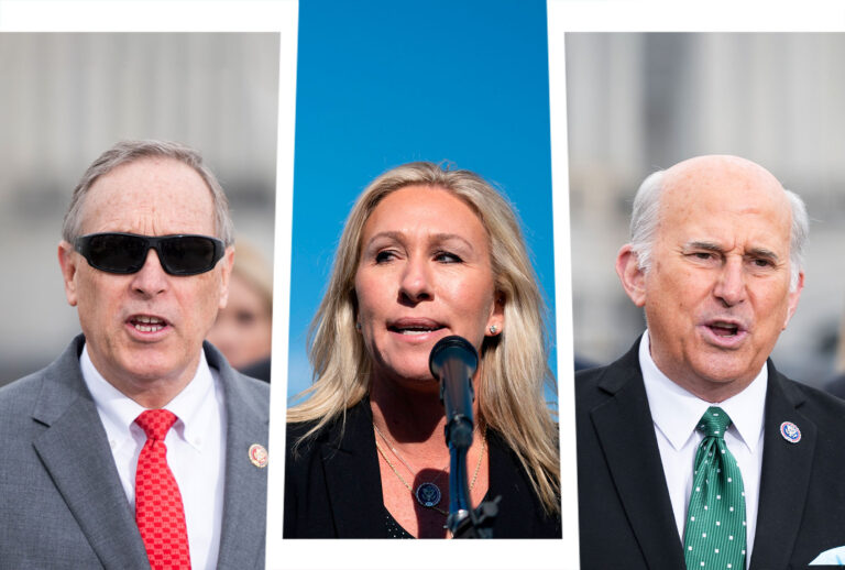Andy Biggs, Marjorie Taylor Greene and Louie Gohmert (Photo illustration by Salon/Getty Images)