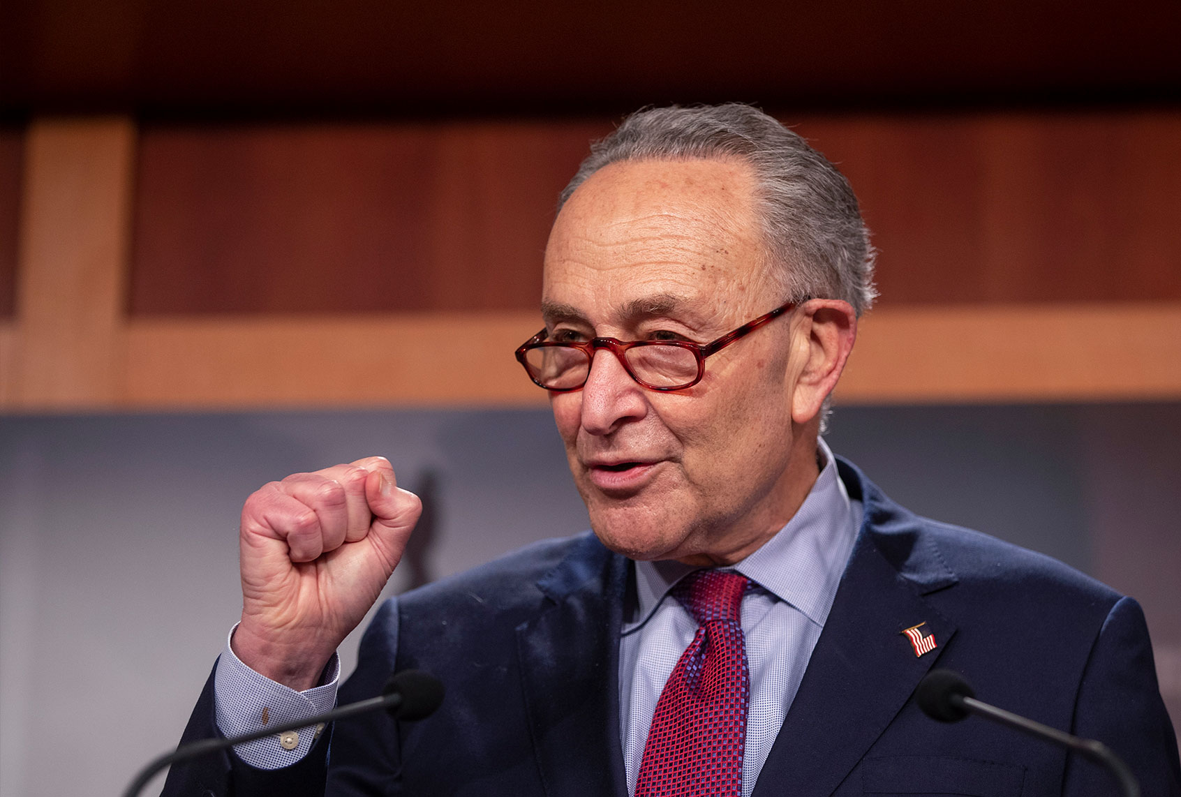 U.S. Senate Majority Leader Sen. Chuck Schumer (D-NY) speaks to the press at the U.S. Capitol on March 06, 2021 in Washington, DC. The Senate passed the latest COVID-19 relief bill by 50 to 49 on a party-line vote, after an all-night session. (Tasos Katopodis/Getty Images)