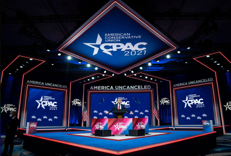 Former President Donald J Trump speaks during the final day of the Conservative Political Action Conference CPAC held at the Hyatt Regency Orlando on Sunday, Feb 28, 2021 in Orlando, FL. (Jabin Botsford/The Washington Post via Getty Images)