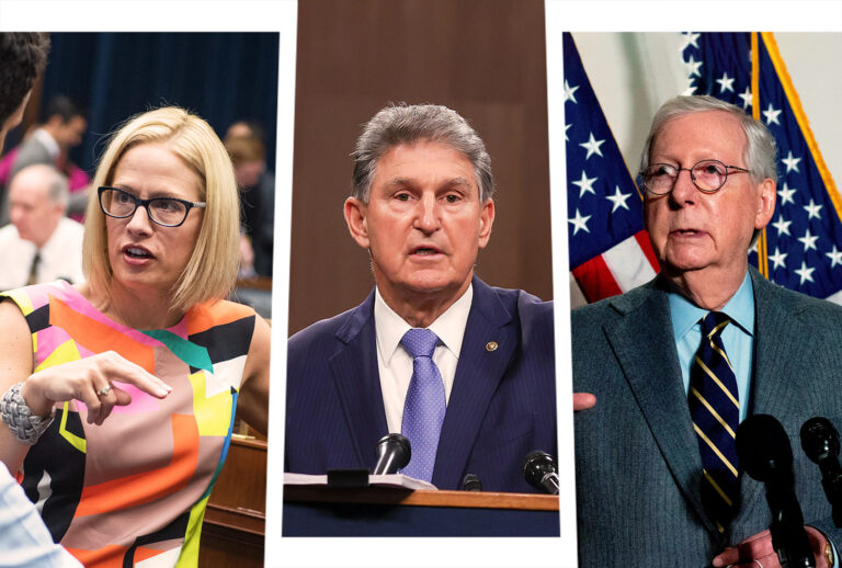 Kyrsten Sinema, Joe Manchin and Mitch McConnell (Photo illustration by Salon/Getty Images)