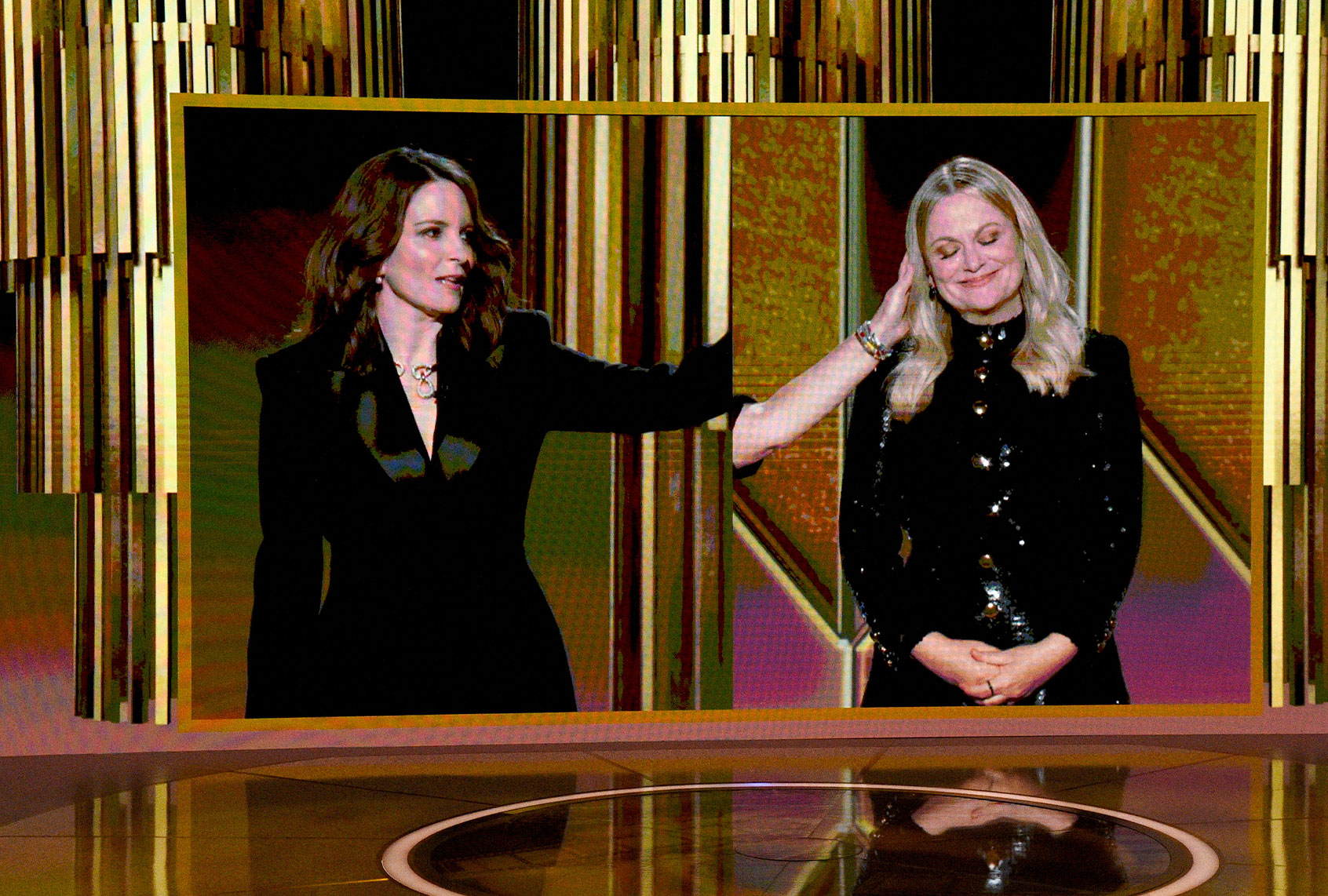 Tina Fey and Amy Poehler speak via livestream during the 78th Annual Golden Globe (Kevin Mazur/Getty Images for Hollywood Foreign Press Association)