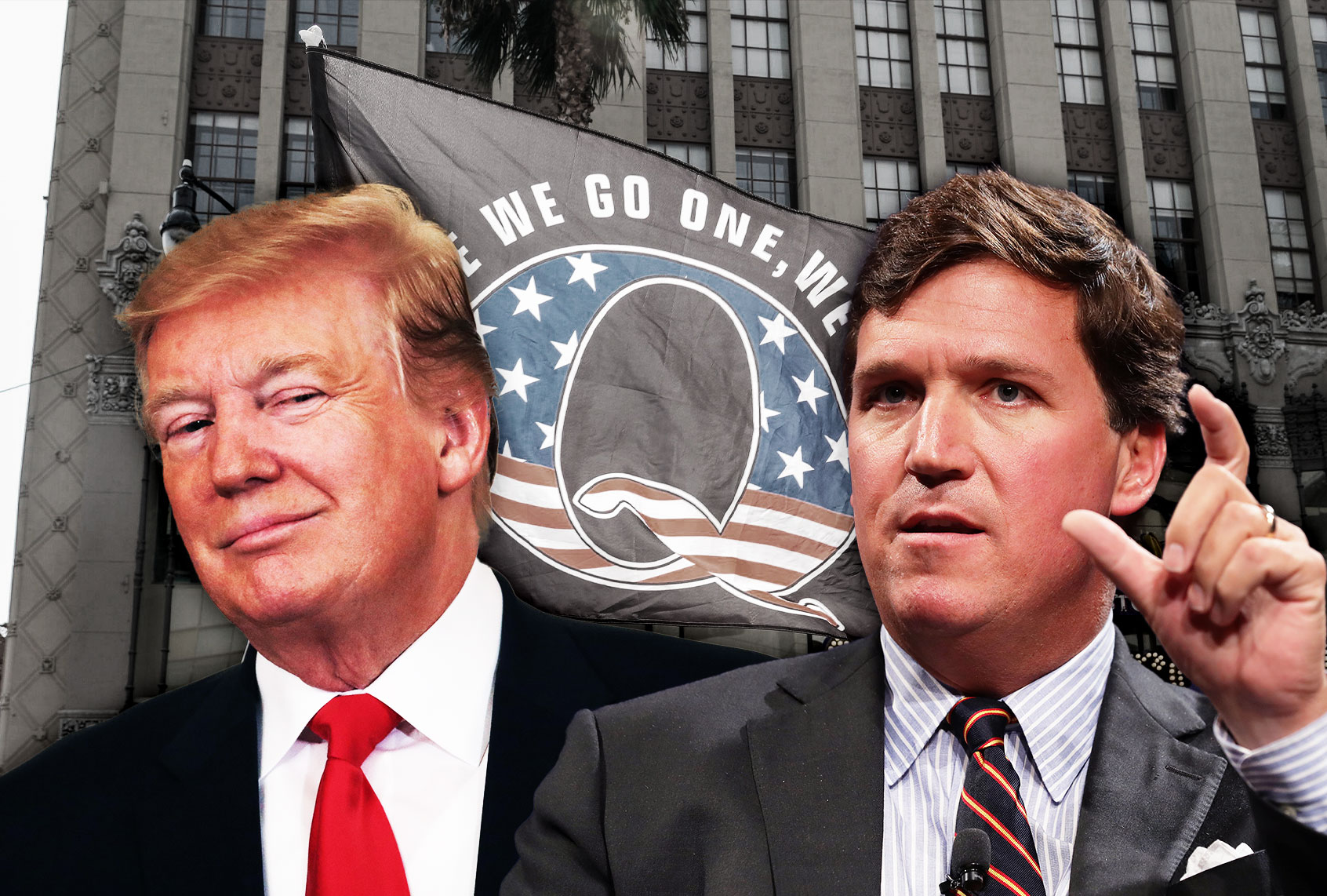 Donald Trump, Tucker Carlson and QAnon (Photo illustration by Salon/Getty Images)