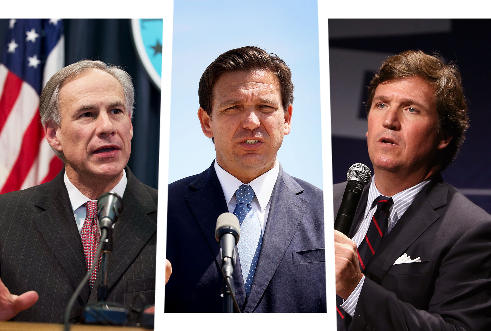 Greg Abbott, Ron DeSantis and Tucker Carlson (Photo illustration by Salon/Getty Images)